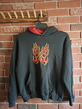 Vintage 2000s Y2K Silver Point Flames Hoodie